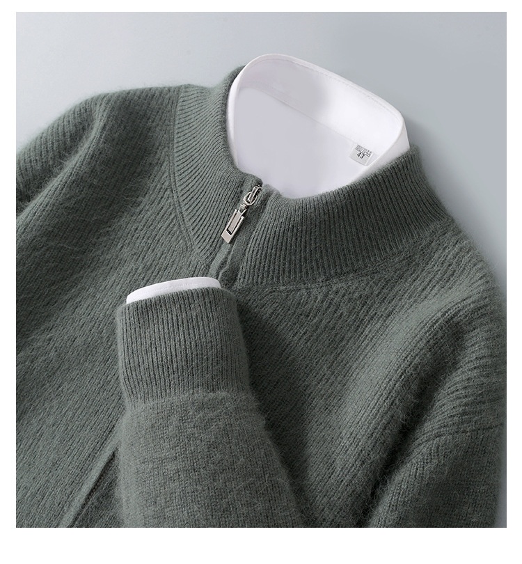 boy Boy Boy Boy Autumn Winter New Thickened Loose Men's Half Turtleneck Zipper Cardigan Casual Wool Knitted Sweater Jacket_voghion.com