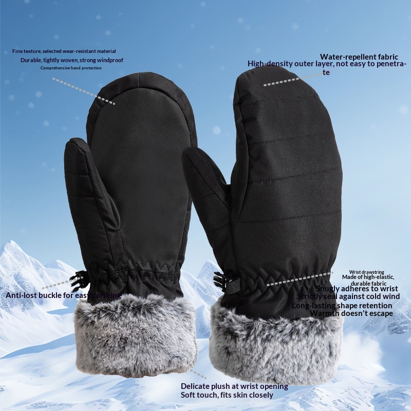 boy Boy Boy Single Board Outdoor Ski For Women Winter Fleece Lined Thickened Waterproof Warm Five-Finger Touchscreen Gloves_voghion.com