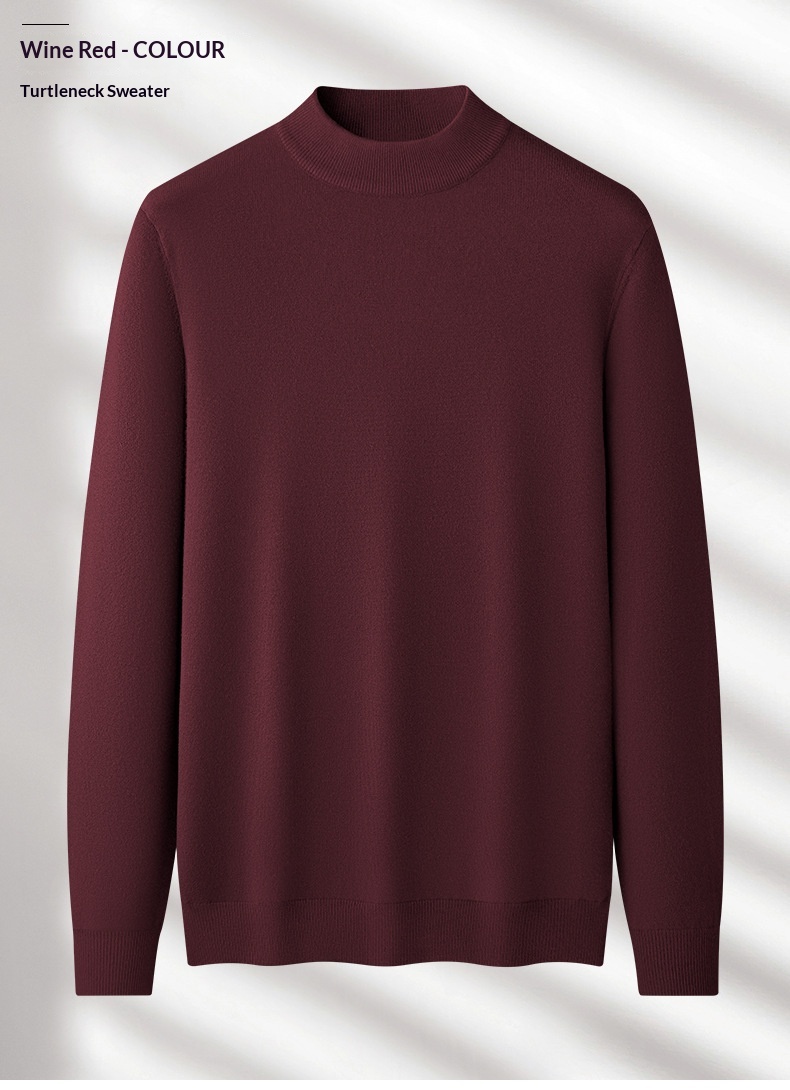 boy Boy Boy Boy Men's Wool Modal Half Turtleneck Sweater With Fleece Lining, Thickened And Warm, Simple Knitted Base Shirt_voghion.com
