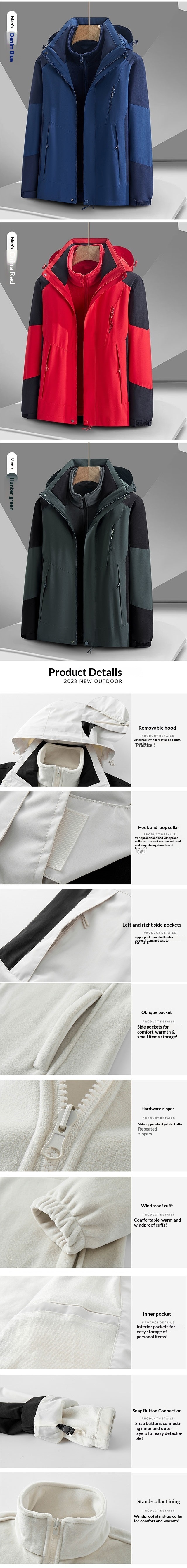 ragazzo Ragazzo Outdoor per uomini e donne, tre in uno staccabile, foderato in pile, cappotto mimetico spesso, antivento, impermeabile, caldo_voghion.com