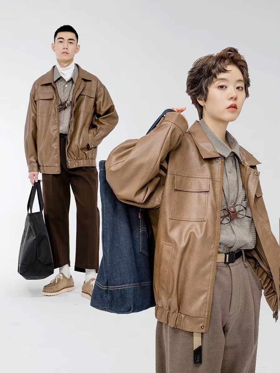 Giacca da motociclista in pelle PU da pilota, stile retrò europeo e americano, da uomo, stile Ins_voghion.com