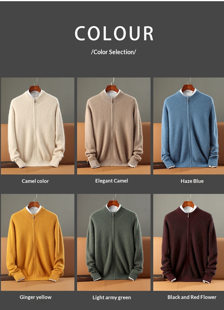 boy Boy Boy Boy Autumn Winter New Thickened Loose Men's Half Turtleneck Zipper Cardigan Casual Wool Knitted Sweater Jacket_voghion.com