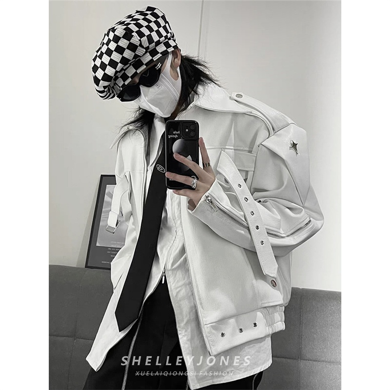 Giacca da motociclista in pelle PU di alta qualità, stile punk decostruito, stile europeo e americano, versatile, tendenza_voghion.com