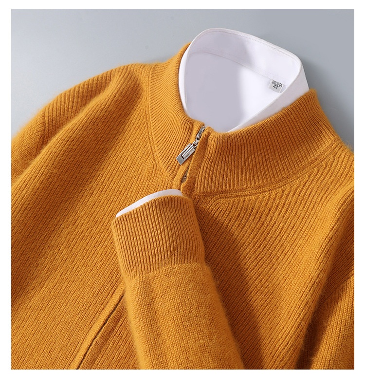boy Boy Boy Boy Autumn Winter New Thickened Loose Men's Half Turtleneck Zipper Cardigan Casual Wool Knitted Sweater Jacket_voghion.com