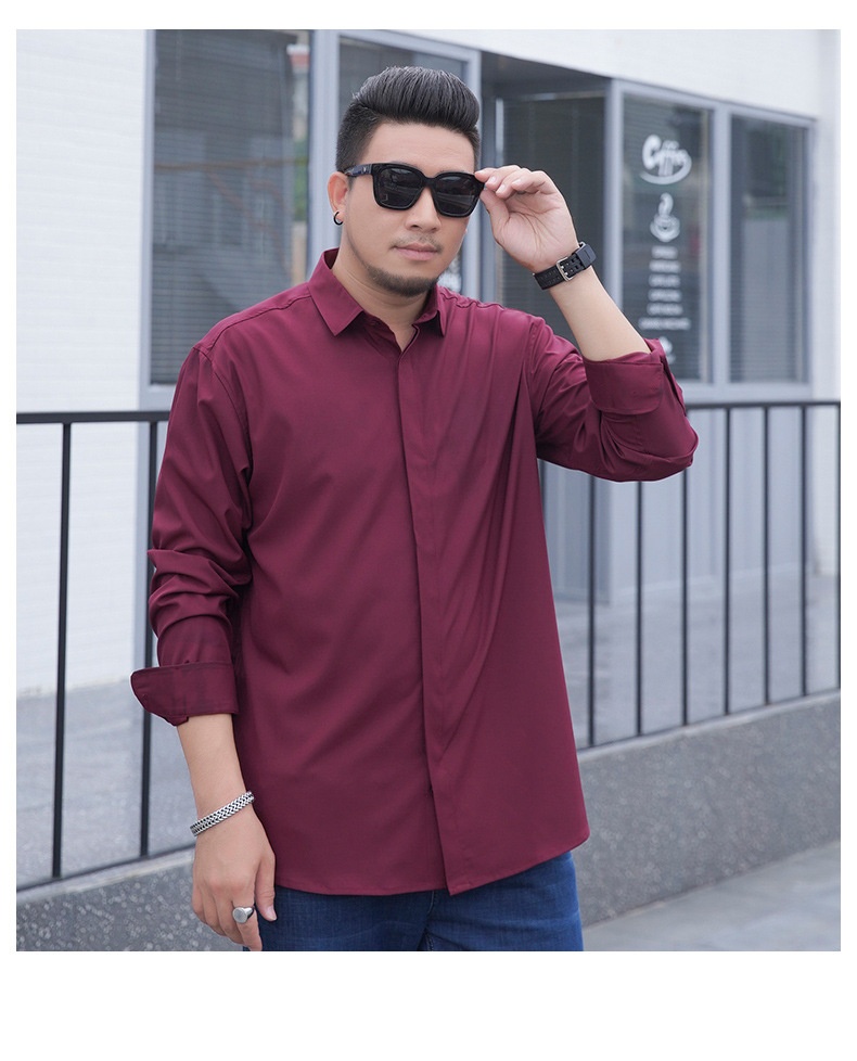 Plus Size Men's Long Sleeve Loose Casual Spring Autumn New Professional Elastic Inch Shirt For Big And Tall Men_voghion.com