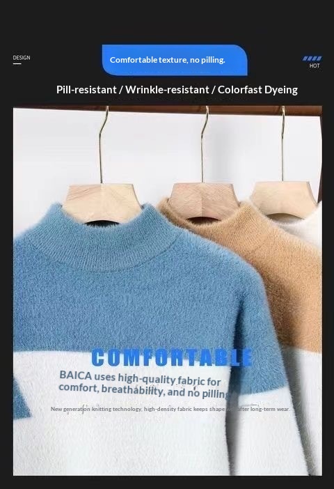 boy Mink Wool Sweater For Men, Autumn And Winter Base Shirt, Half Turtleneck, Mid Collar, Stylish Student_voghion.com