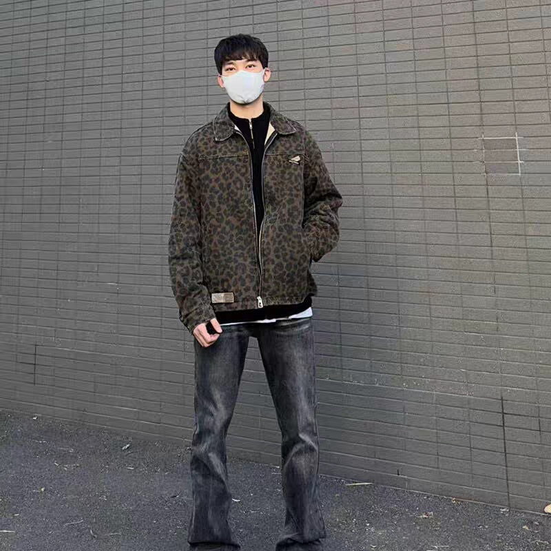 boy 2024 Style Functional Leopard Print Lapel Jacket For Men Women Spring Winter New Trendy European And American Zipper_voghion.com