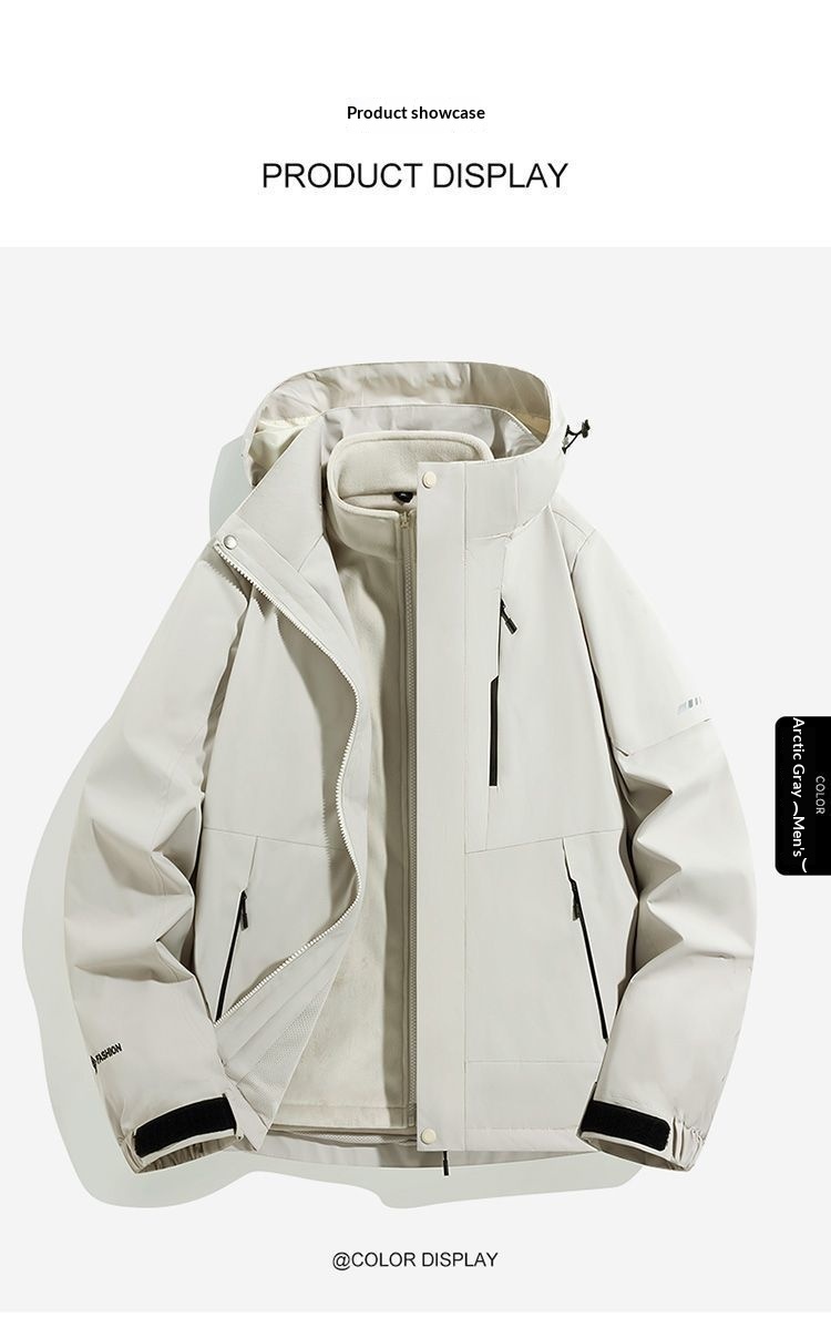 Nouveau manteau trois-en-un détachable pour homme et femme, à capuche, pour couple, idéal pour la randonnée en extérieur, coupe-vent et imperméable._voghion.com