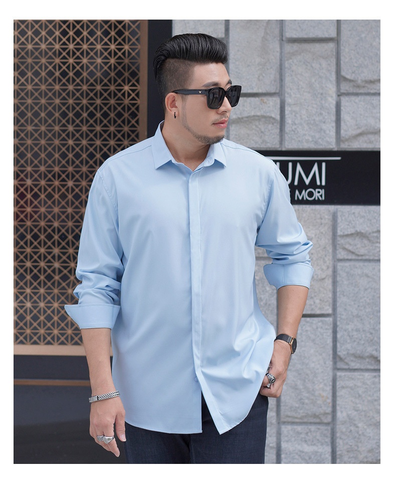 Plus Size Men's Long Sleeve Loose Casual Spring Autumn New Professional Elastic Inch Shirt For Big And Tall Men_voghion.com