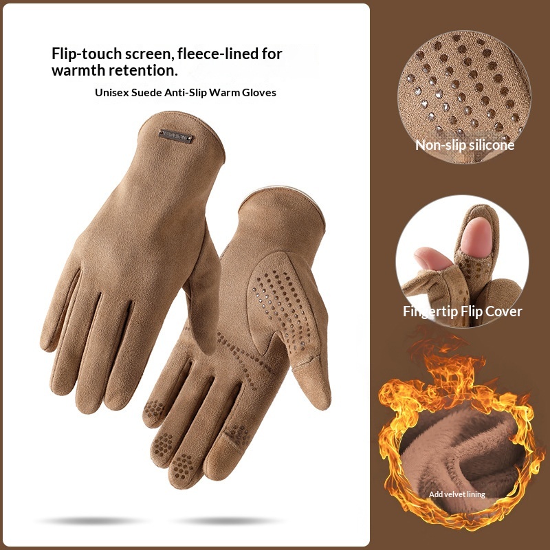 ragazzo Ragazzo Ragazzo Scamosciato Termico per Uomo e Donna, Foderato in Pile, Riscaldato, Ciclismo Invernale all'Aperto, Touchscreen, Antiscivolo, Copertura a Flip,_voghion.com