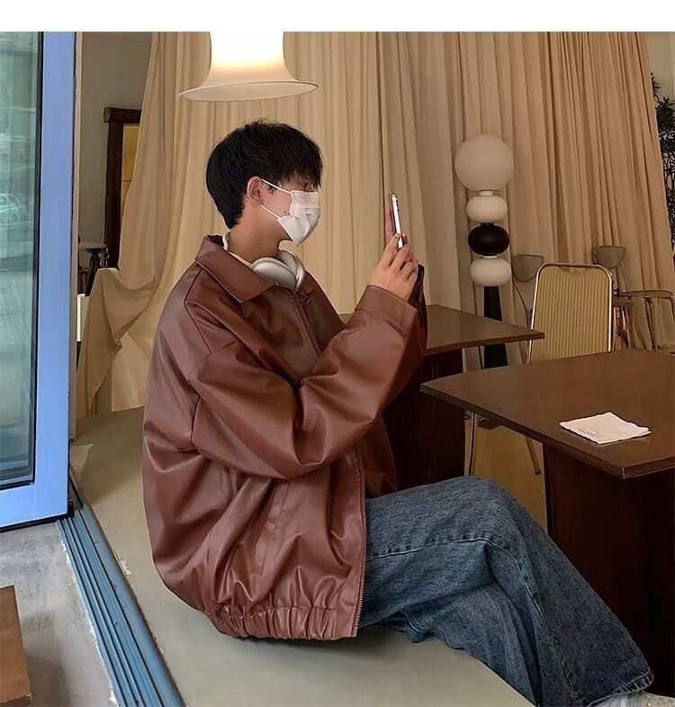 Giacca da aviatore in pelle PU da uomo, alla moda di strada europea e americana, alla moda, comoda e rilassata_voghion.com