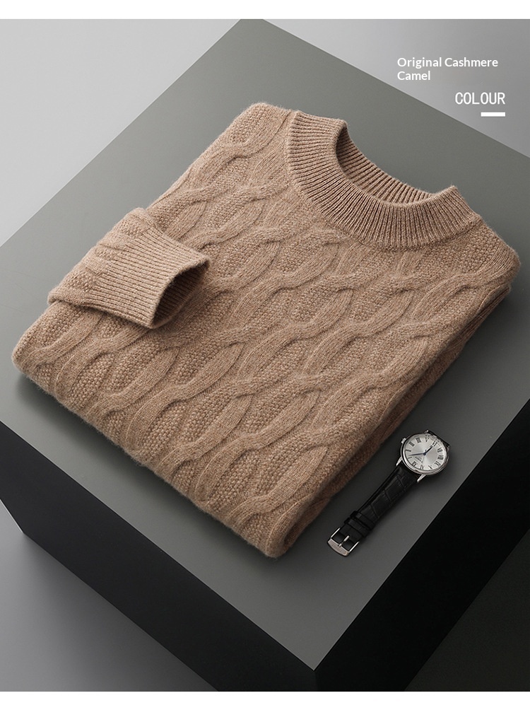 boy Boy Boy Boy 23 Autumn Winter New Men's Half Turtleneck Thickened Wool Pullover Solid Color Casual Plus Size Twisted Knit Sweater_voghion.com