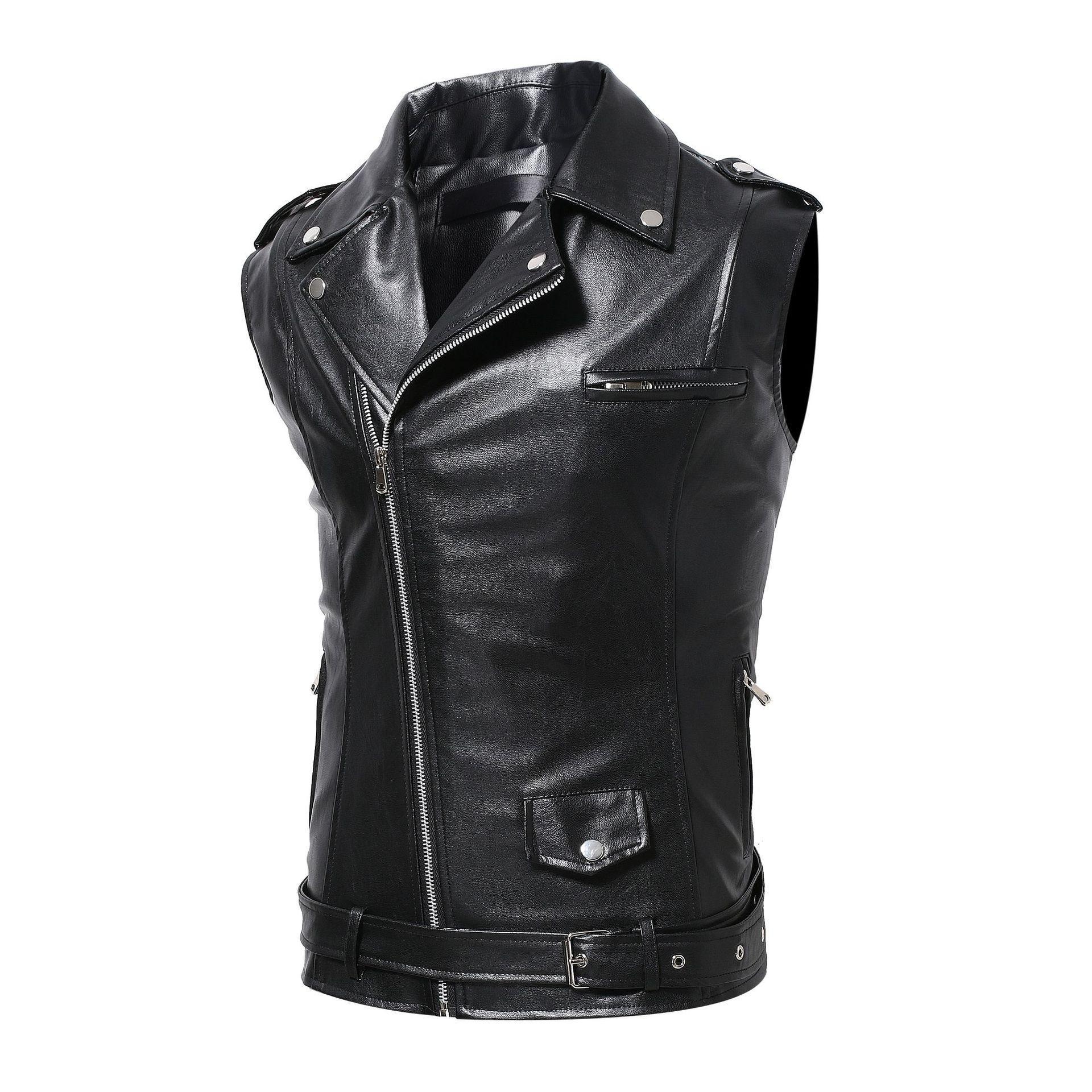 boy 2023 New Men's Motorcycle Jacket European And American Slim Fit Cross-Border PU Leather Vest For Men_voghion.com