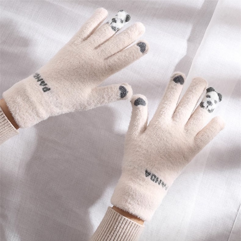 boy Boy Boy Cartoon Touchscreen Winter Cycling Thickened Windproof Warm Five-Finger Panda Cute Knitted Gloves Wholesale_voghion.com
