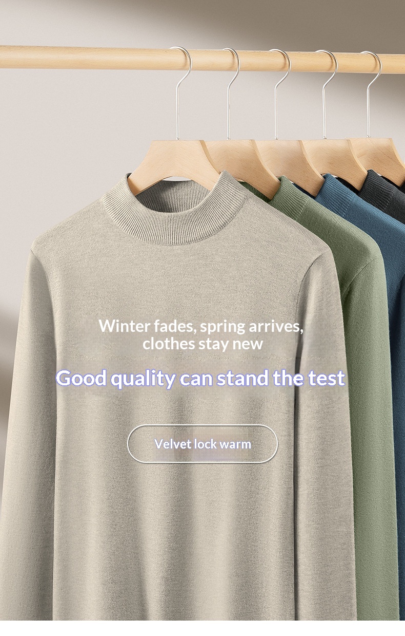 boy Boy Boy Boy Men's Wool Modal Half Turtleneck Sweater With Fleece Lining, Thickened And Warm, Simple Knitted Base Shirt_voghion.com