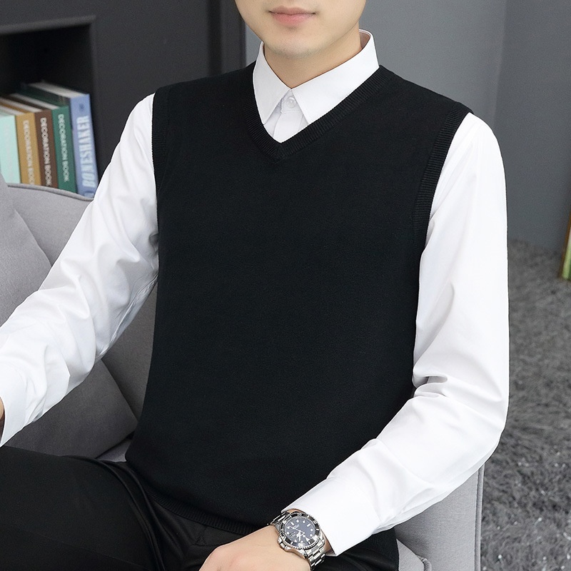 ragazzo 2024 Autunno Inverno Uomo Caldo Gilet Scollo a V Slim Fit Senza Maniche Base Maglione Lavorato a Maglia Trendy_voghion.com