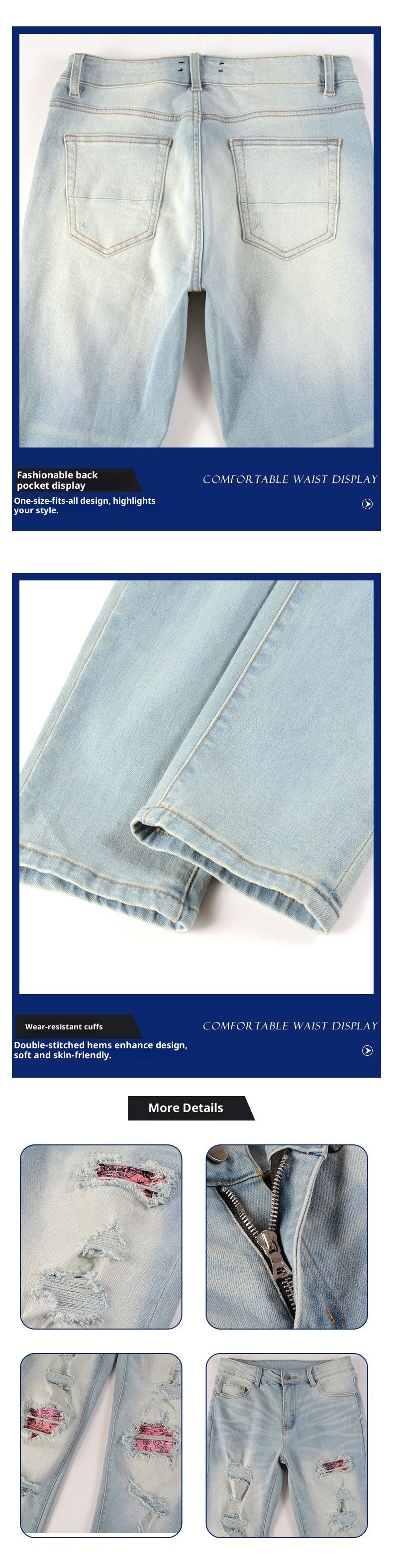 boy Cross-Border Jeans European And American Clothing High Street Paisley Light Color Colorful Ripped Patch Slim Fit Beggar_voghion.com