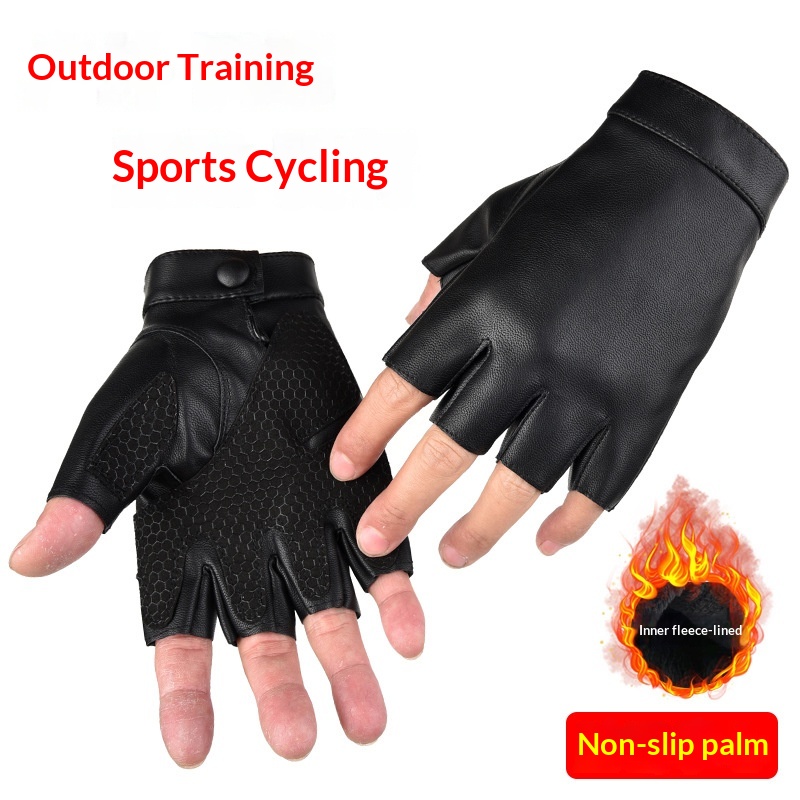 Guanti da ciclismo invernali in pelle PU con dita mezze tattiche da uomo, impermeabili, antiscivolo, foderati in pile, caldi, per esterni, da ragazzo Boy Boy_voghion.com