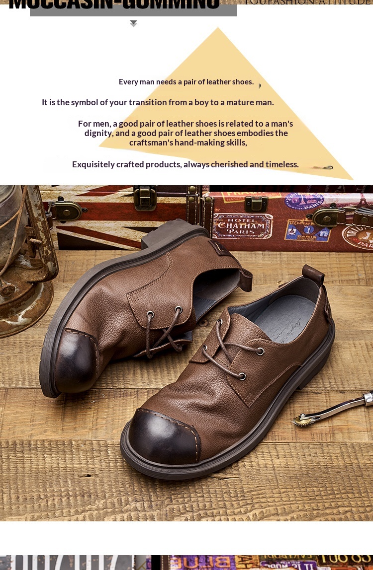 Voyage Purely Handmade Genuine Big Toe Casual Leather For Men Japan Style American Patch Trendy Work Shoes_voghion.com