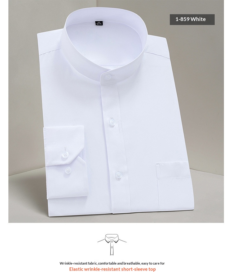 Camisa de trabajo de estilo chino de manga larga con cuello mandarín para hombre, estilo profesional, versión coreana, JK_voghion.com