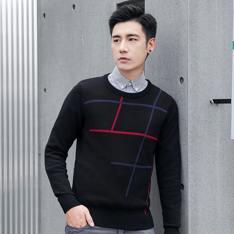 boy Boy Boy Boy Winter New Round Neck For Men Korean Style Color Block Pullover Fashion Trendy Long Sleeve Warm Men's Knitted Sweater_voghion.com
