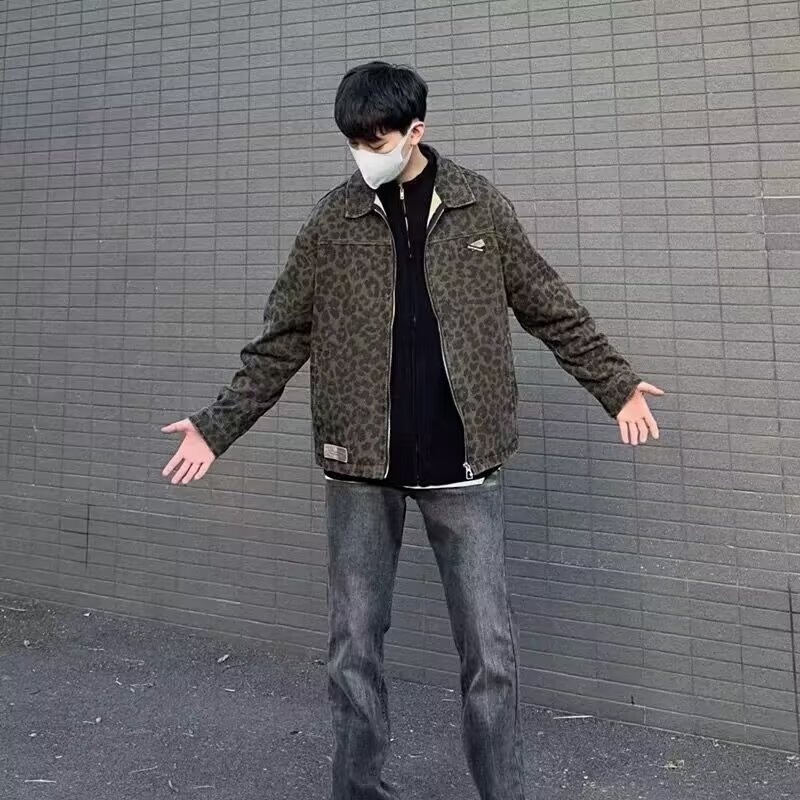 boy 2024 Style Functional Leopard Print Lapel Jacket For Men Women Spring Winter New Trendy European And American Zipper_voghion.com