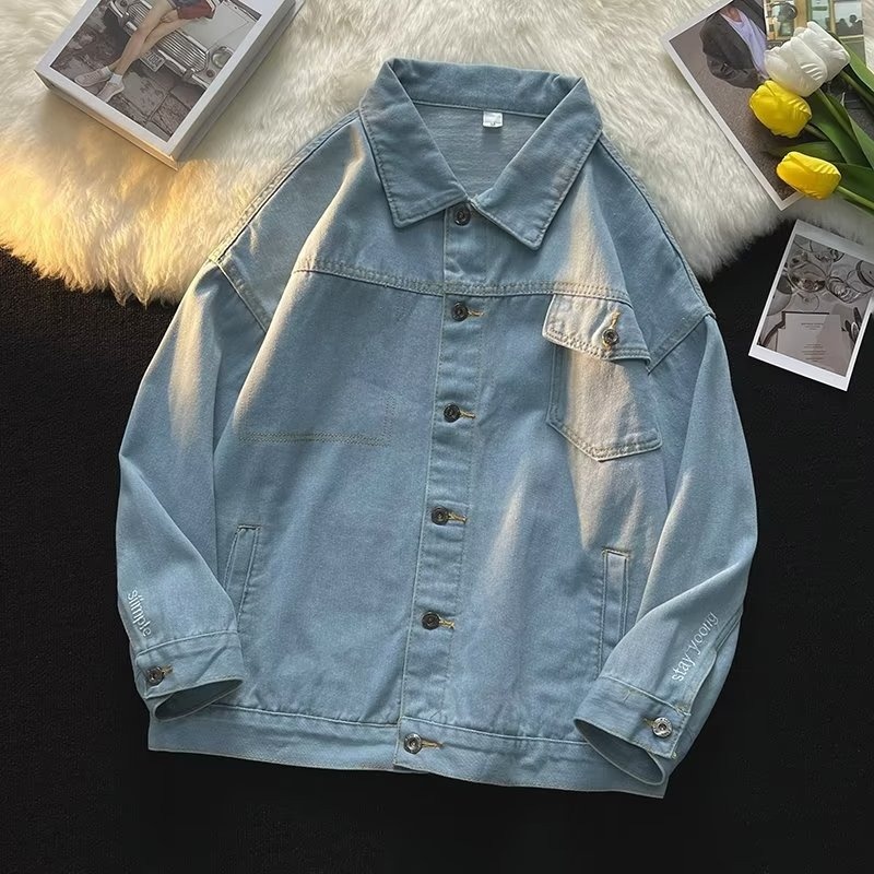 ragazzo Nuovo colletto rovesciato giacca in denim resistente a maniche lunghe per uomo stile giapponese marchio alla moda Ins autunno inverno europeo_voghion.com