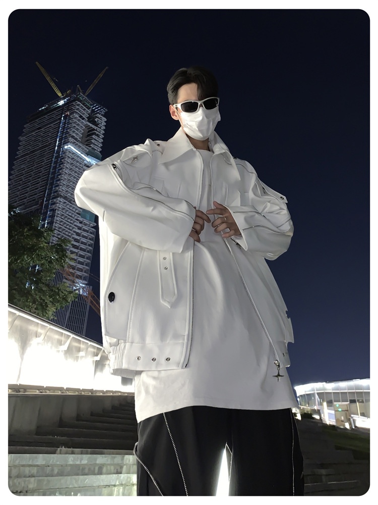 Giacca da motociclista in pelle PU di alta qualità, stile punk decostruito, stile europeo e americano, versatile, tendenza_voghion.com