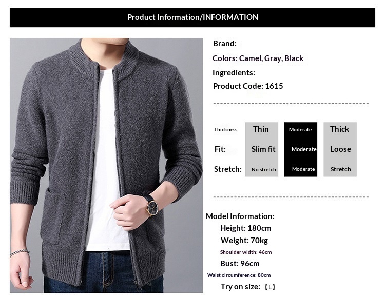 boy Boy Boy Boy Autumn Winter Middle-aged Men's Wool Zipper Cardigan Alpaca Knit Sweater Stand Collar Thickened Coat Wholesale_voghion.com