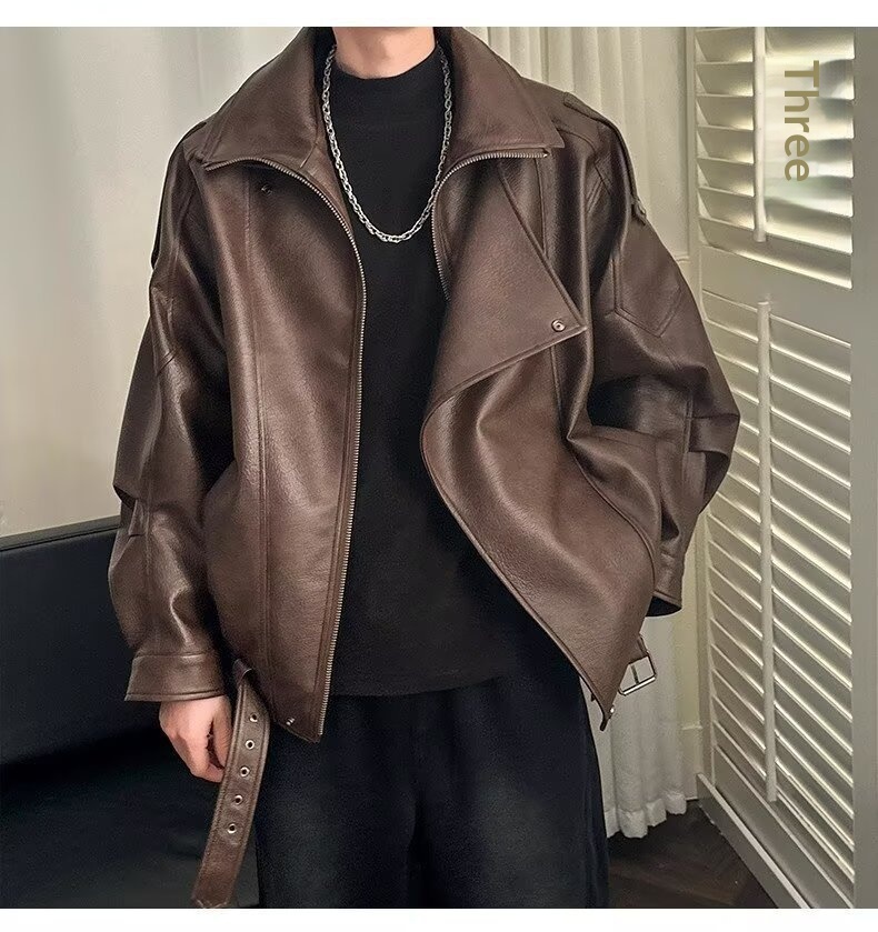 Giacca da motociclista di alta qualità con colletto rovesciato per uomo, stile europeo e americano, moda da strada alla moda, giacca da motociclista, PU coreano_voghion.com