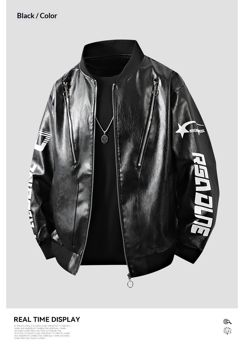 Giacca da motociclista in pelle da uomo larga, stile retrò hip-hop europeo e americano, all'ingrosso transfrontaliero_voghion.com