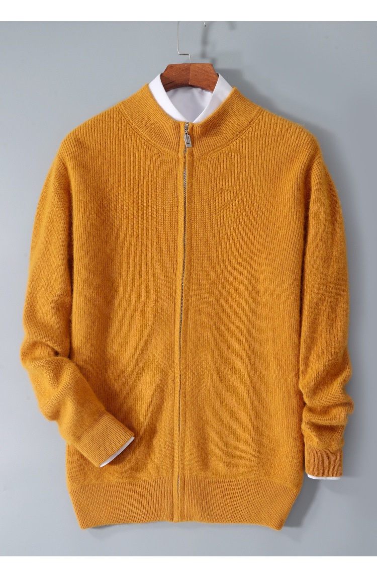 boy Boy Boy Boy Autumn Winter New Thickened Loose Men's Half Turtleneck Zipper Cardigan Casual Wool Knitted Sweater Jacket_voghion.com