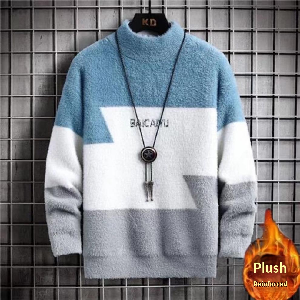 boy Mink Wool Sweater For Men, Autumn And Winter Base Shirt, Half Turtleneck, Mid Collar, Stylish Student_voghion.com