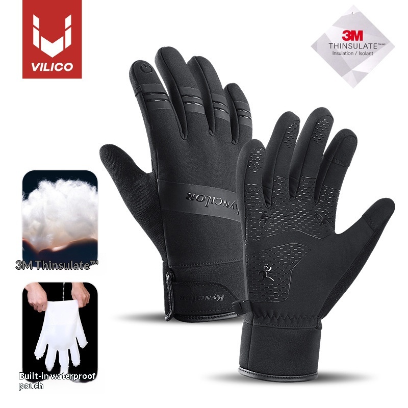 Guanti da ciclismo da esterno per uomo, autunno e inverno, impermeabili, antiscivolo, comodi, foderati in pile, ispessiti,_voghion.com