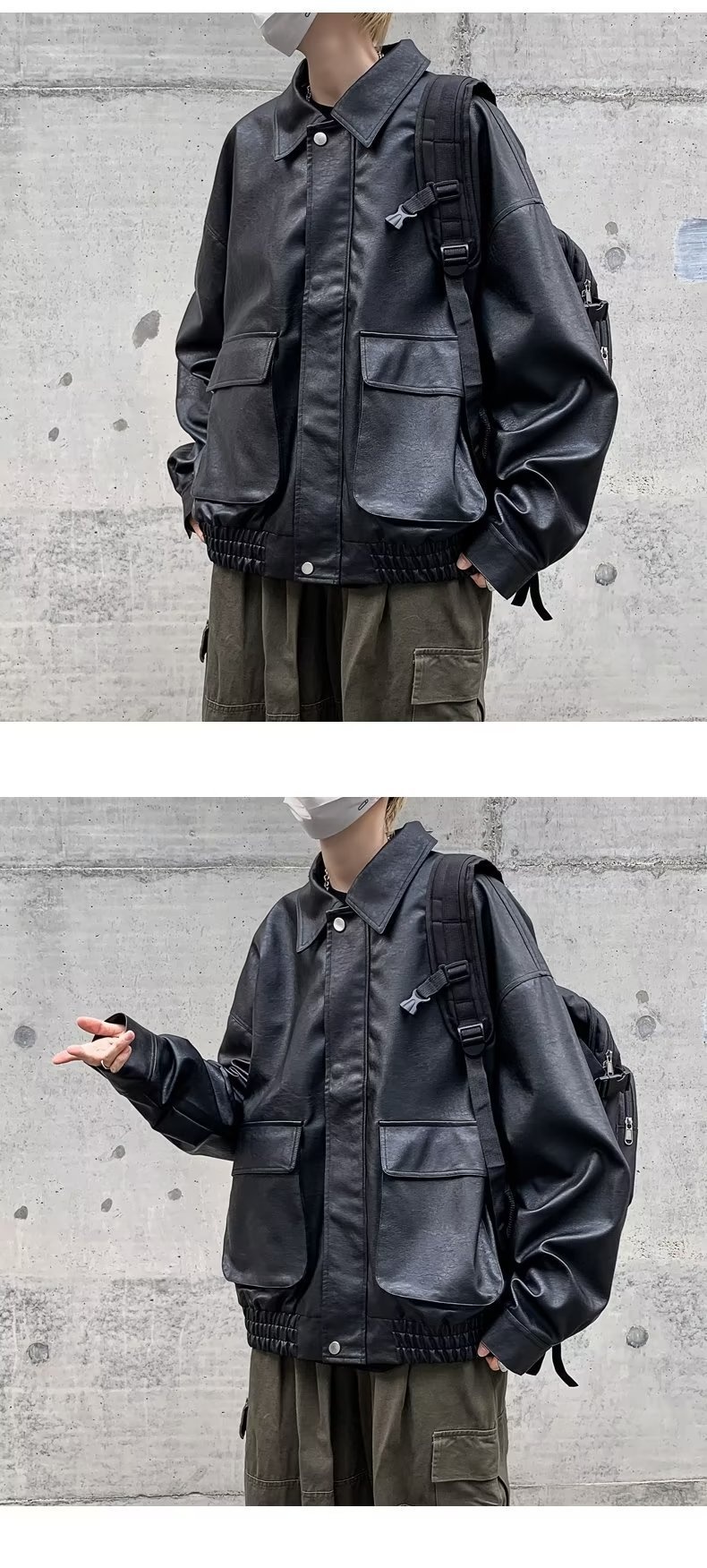 Giacca da motociclista in PU stile street europeo americano da uomo, tendenza autunnale, giacca da motociclista bella e accattivante, giacca in pelle dalla vestibilità ampia_voghion.com