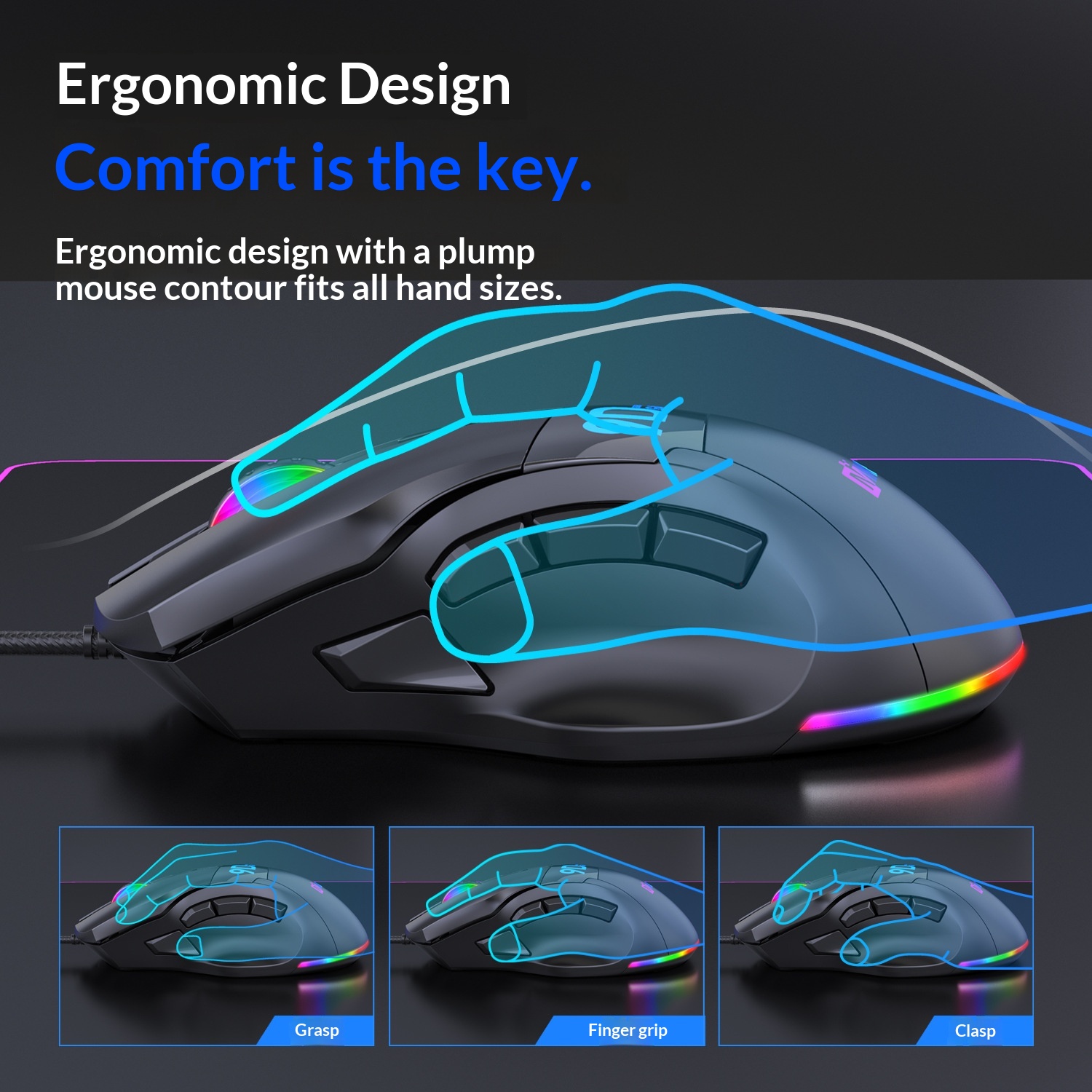 Digitex Digitex 12800 DPI Tam Hızlı Çok Düğmeli Oyun Faresi 9 Düğmeli Kablolu Tek Parça Toplu Bilgisayar Aksesuarları RGB E-Spor Sınıfı_voghion.com