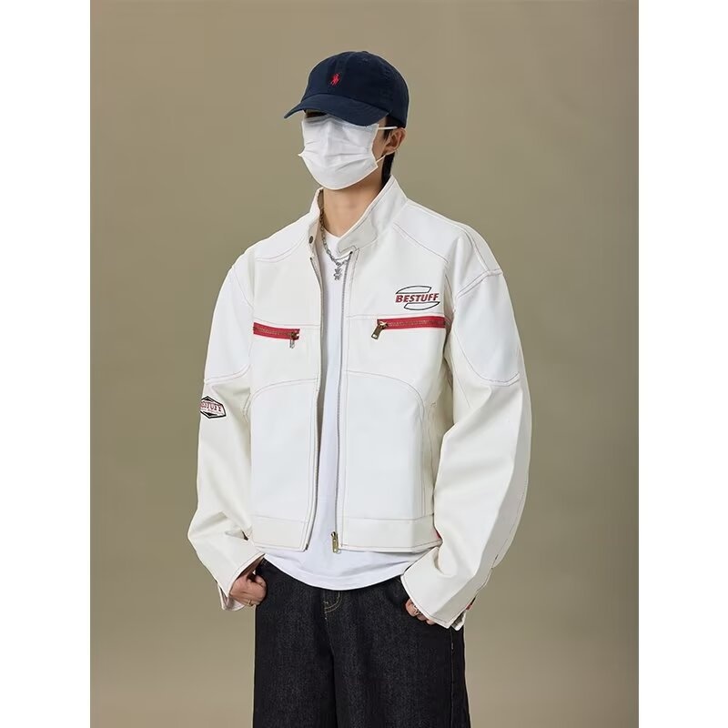 Giacca in pelle da uomo di alta qualità, stile hip hop, stile motociclista, stile corto PU, alla moda, marchio europeo e americano_voghion.com