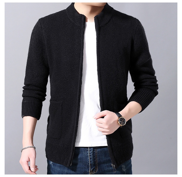 boy Boy Boy Boy Autumn Winter Middle-aged Men's Wool Zipper Cardigan Alpaca Knit Sweater Stand Collar Thickened Coat Wholesale_voghion.com