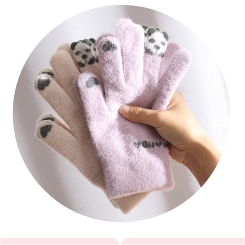 boy Boy Boy Cartoon Touchscreen Winter Cycling Thickened Windproof Warm Five-Finger Panda Cute Knitted Gloves Wholesale_voghion.com