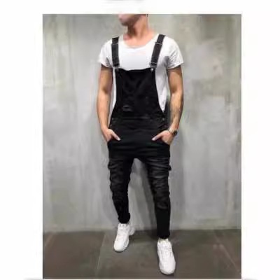 boy Cross-Border European And American Style Loose Men's Denim Overalls Suspender Slim Fit Pants_voghion.com