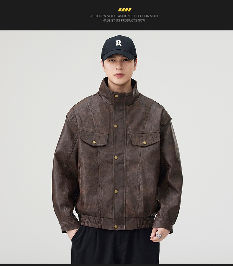 Giacca in pelle PU da pilota alla moda di strada europea e americana da uomo, alla moda, alla moda, in vendita all'ingrosso_voghion.com