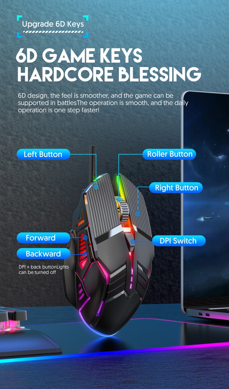 Digitex Digitex Mozuo S800 Mouse da gioco USB meccanico silenzioso cablato per e-sport_voghion.com