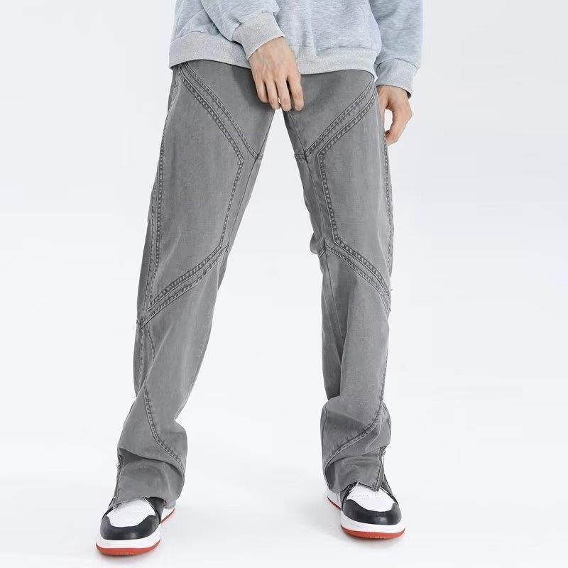 Jeans délavés tendance pour homme, style européen et américain, pantalon décontracté à fermeture éclair, ambiance printemps-été._voghion.com