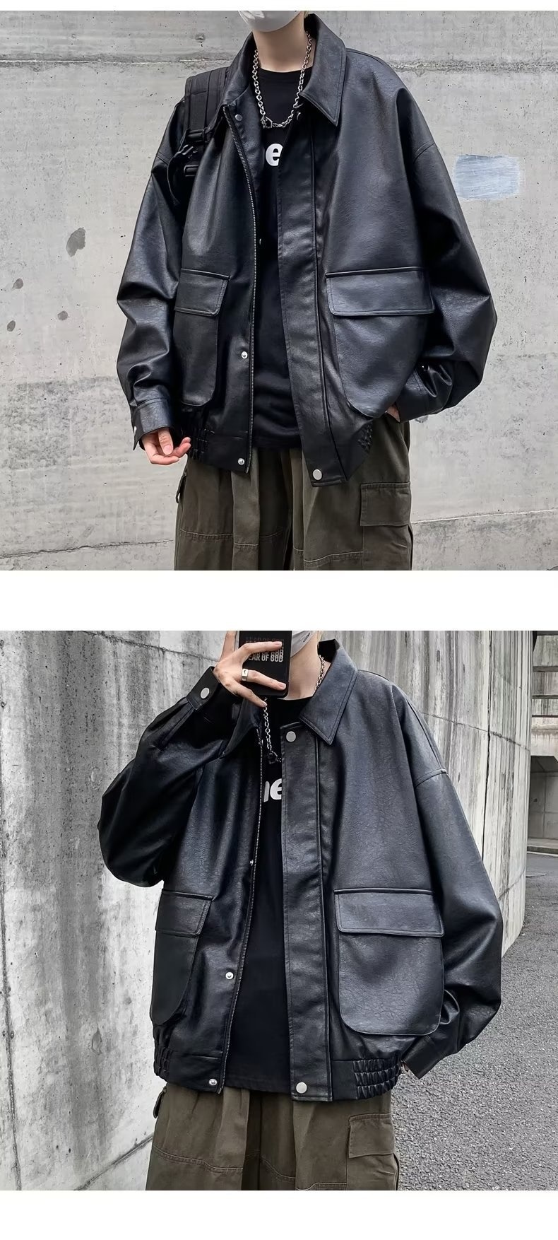 Giacca da motociclista in PU stile street europeo americano da uomo, tendenza autunnale, giacca da motociclista bella e accattivante, giacca in pelle dalla vestibilità ampia_voghion.com