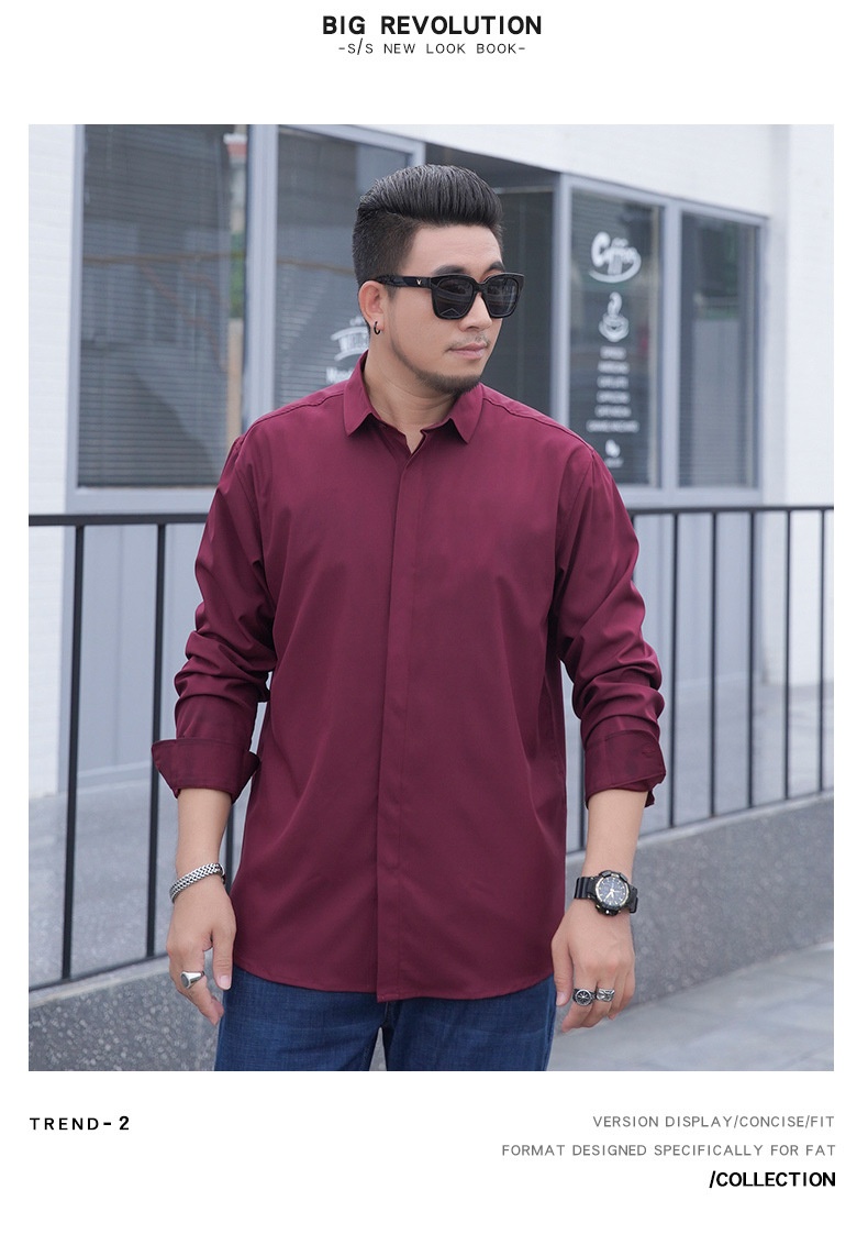 Plus Size Men's Long Sleeve Loose Casual Spring Autumn New Professional Elastic Inch Shirt For Big And Tall Men_voghion.com