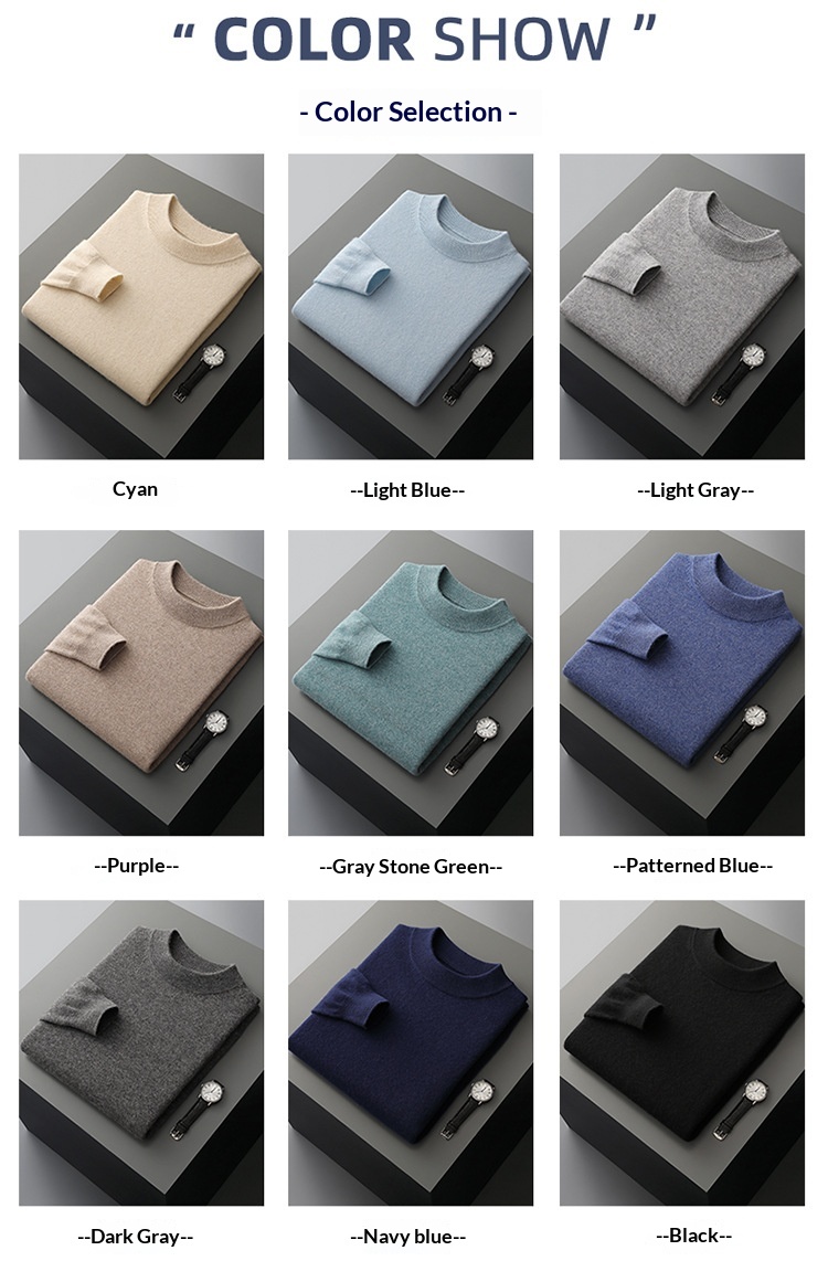 Herren-Strickpullover mit halbem Rollkragen, Herbst/Winter, aus reiner Wolle, einfarbig, dickwandig, stilvoll, Business-Look_voghion.com