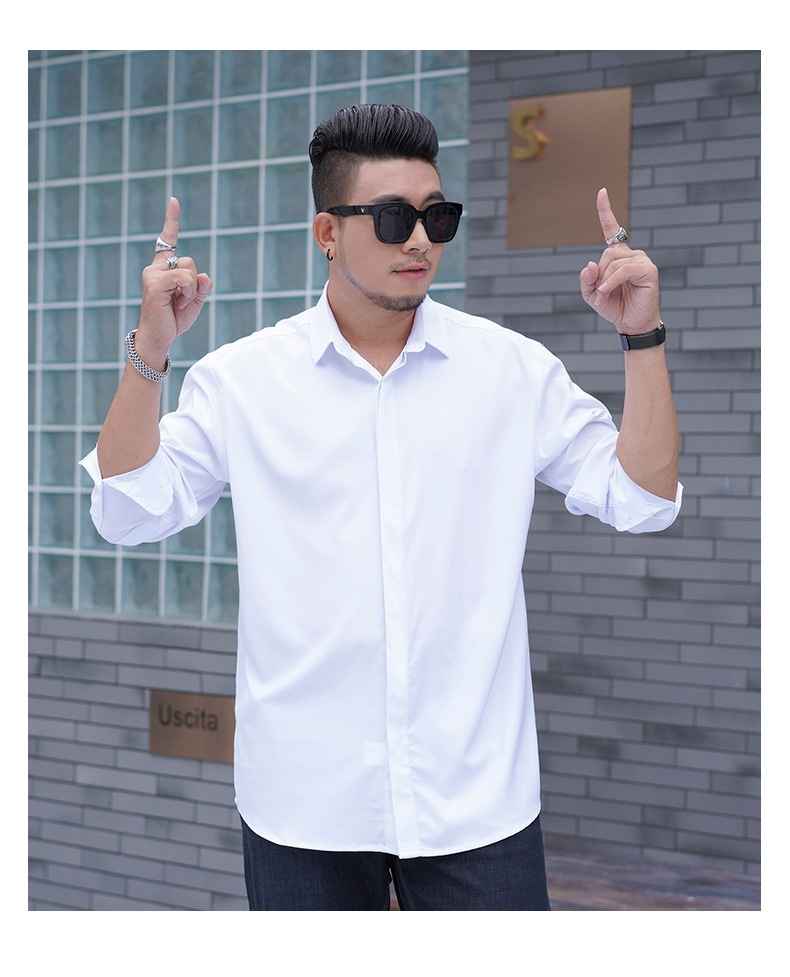 Plus Size Men's Long Sleeve Loose Casual Spring Autumn New Professional Elastic Inch Shirt For Big And Tall Men_voghion.com