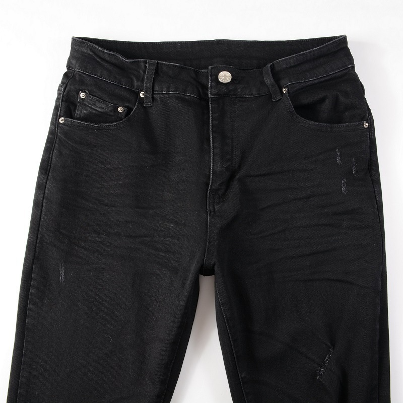 boy European And American Cross-Border Trendy Brand Black Ripped Patched Stretch Slim Fit Men's Jeans Wholesale Export_voghion.com