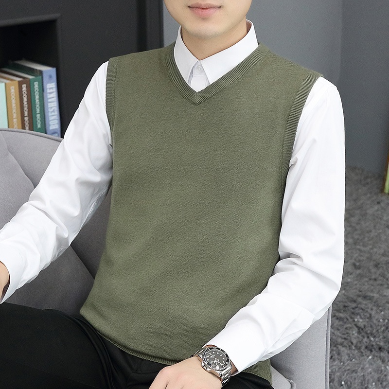 ragazzo 2024 Autunno Inverno Uomo Caldo Gilet Scollo a V Slim Fit Senza Maniche Base Maglione Lavorato a Maglia Trendy_voghion.com