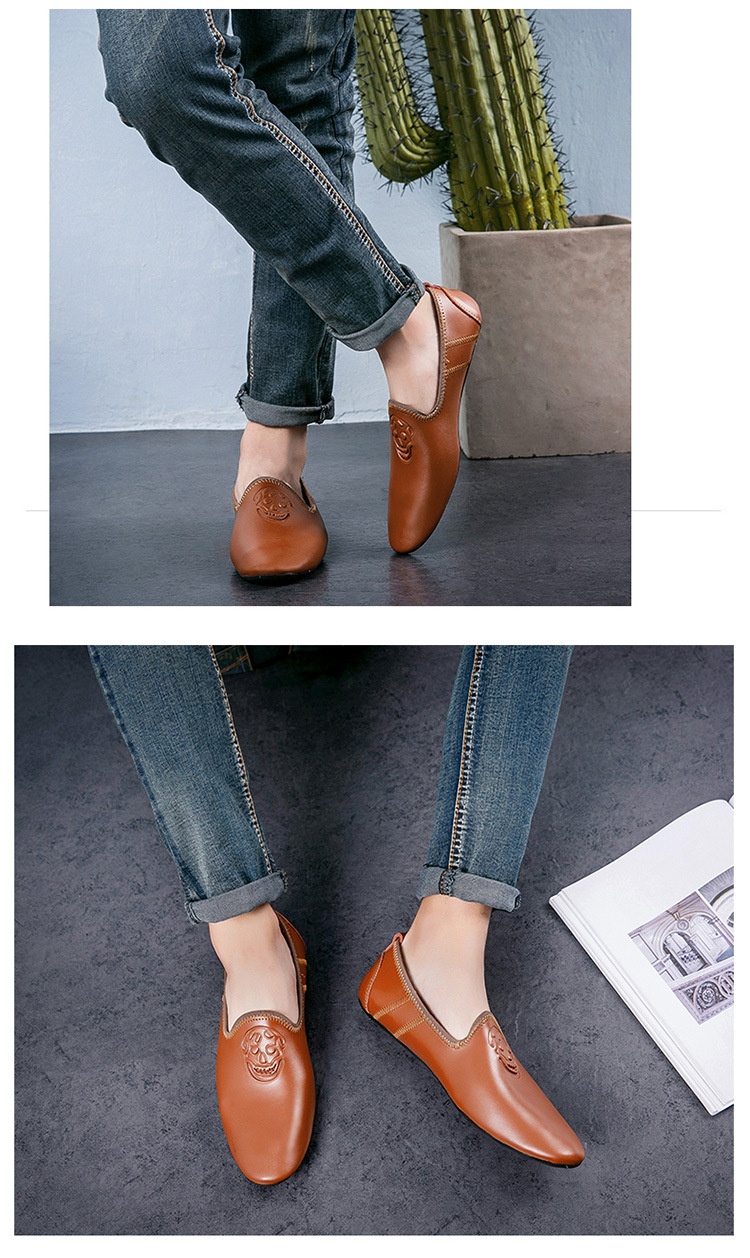 WalkPrime WalkPrime European Station Autumn Hairstylist Small Leather Skull Trendy New Men's Single Loafers Lazy Shoes Youth_voghion.com